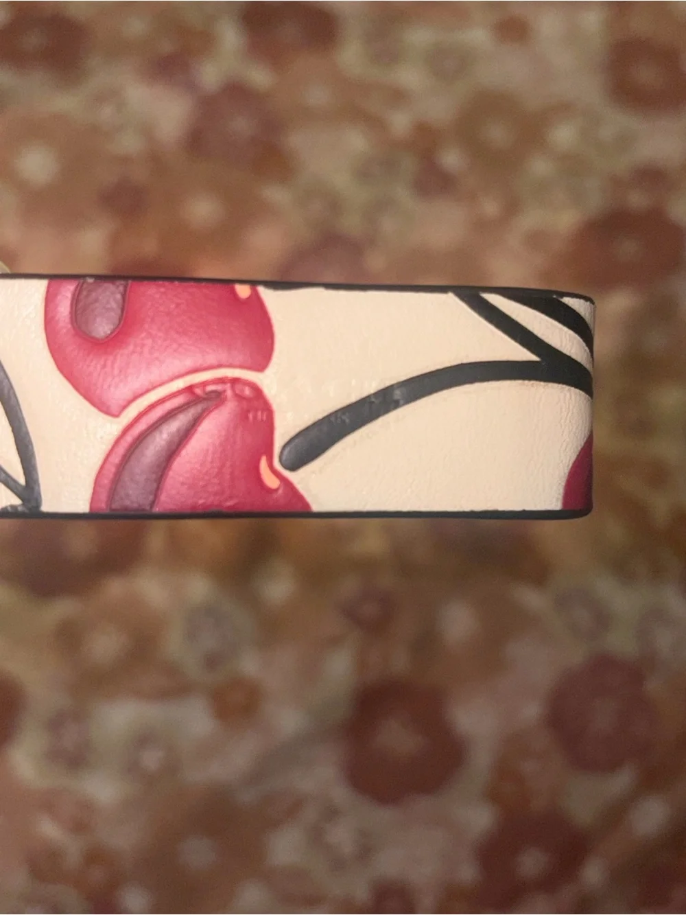 Coach Cream Leather Key holder or purse extender with Red Cherry Motif